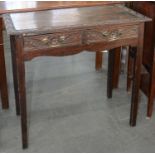 A GEORGE III OAK SIDE TABLE, LATE 18TH C, CARVED AT LATER DATE, 75CM H; 40 X 76.5CM Good condition