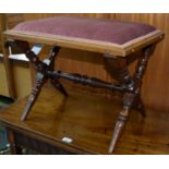 A VICTORIAN MAHOGANY STOOL, ON ASSOCIATED TURNED X FRAME, 41CM H; 39 X 55CM Good condition