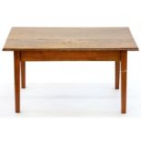 A CHERRYWOOD OCCASIONAL TABLE WITH BOARDED ELM TOP, 48CM H; 91 X 51CM Wooden top slightly warped,