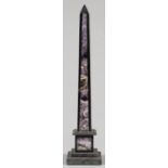 A 'GRAND TOUR' AMETHYSTINE QUARTZ AND SLATE OBELISK, 19TH C OR LATER, 39CM H Good condition