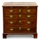 A QUEEN ANNE WALNUT CHEST OF DRAWERS, EARLY 18TH C AND RECONSTRUCTED, THE QUARTER VENEERED,
