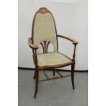 AN ART NOUVEAU INLAID MAHOGANY ARMCHAIR, C1910, WITH PADDED BACK AND SEAT, 104CM H Complete and