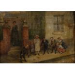 VICTORIAN SCHOOL - A GAME OF MARBLES, OIL ON CANVAS, 24 X 33.5CM Over cleaned, the medium thin,