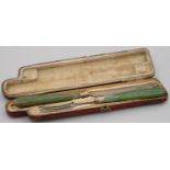A GEORGE III GREEN STAINED IVORY HAFTED KNIFE AND FORK, C1784, KNIFE 15.5CM L, LION PASSANT AND