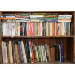 SIX SHELVES OF BOOKS, MISCELLANEOUS GENERAL SHELF STOCK, INCLUDING AN EXTENSIVE COLLECTION OF