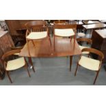 A SET OF SIX DANISH TEAK DINING CHAIRS AND A DINING TABLE, 1960'S, IN THE MANNER OF KAI KRISTIANSEN,