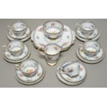 A CROWN STAFFORDSHIRE FONE CHINA FLORAL TEA SERVICE,C1930-50, WITH  GREY AND GILT BORDER, THE