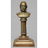 A VICTORIAN BRASS PORTRAIT BUST OF GENERAL GORDON OF KHARTOUM, C1880, ON REEDED PILLAR AND STEPPED