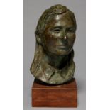 BRITISH SCHOOL, 1986 PORTRAIT HEAD OF A LADY, SIGNED WITH INITIALS (DB) AND DATED, BRONZE, UNEVEN