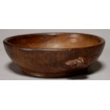 A ROBERT 'MOUSEMAN' THOMPSON OAK FRUIT BOWL, MID 20TH C, 23CM DIAM, CARVED MOUSE 'SIGNATURE' Some