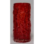 A WHITEFRIARS RUBY GLASS VASE FROM THE TEXTURED RANGE, DESIGNED BY GEOFFREY BAXTER, 1970'S, 23CM H