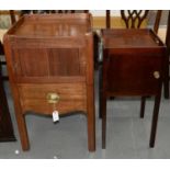 A GEORGE III MAHOGANY TRAY TOP COMMODE, C1820, THE TAMBOUR SHUTTER AND APRON DRAWER ADAPTED (AS A