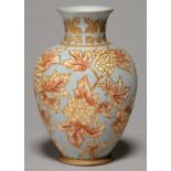 A CALVERT & LOVATT LANGLEY ART POTTERY VASE, C1890-95, COVERED IN BLUE SLIP AND DECORATED BY