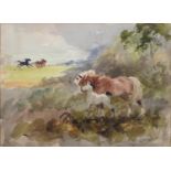 GIULIO FALZONI (1900-1978) - WILD HORSES, SIGNED, SIGNED AGAIN VERSO AND INSCRIBED, WATERCOLOUR ON