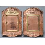 A RARE PAIR OF ARTS & CRAFTS COPPER AND BRASS REPOUSSE CAFE MENU FRAMES, C1910, WITH HINGED DOOR AND