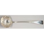 A VICTORIAN SILVER SOUP LADLE OF UNUSUALLY HEAVY GUAGE, BRIGHT CUT OLD ENGLISH STAR PATTERN WITH