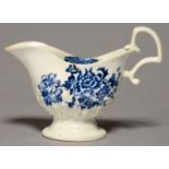 A JOHN OR JANE PENNINGTON, LIVERPOOL, BLUE AND WHITE PEDESTAL SAUCE BOAT, C1785-94, WITH ACANTHUS
