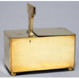 A VICTORIAN BRASS COIN OPERATED TAVERN TOBACCO BOX, MID 19TH C, WITH T SHAPED HANDLE/COIN SLOT, ON