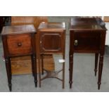 THREE MAHOGANY POT CUPBOARDS, EARLY AND MID 19TH C, ON SQUARE OR TAPERING TURNED LEGS, VARIOUS SIZES