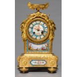A FRENCH ORMOLU MANTEL CLOCK WITH SEVRES STYLE PORCELAIN DIAL AND PANELS, C1860, IN LOUIS XVI STYLE,