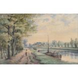 EMILLE PUTTAERT (1829-1901) - CANAL SCENE, SIGNED AND DATED '76, WATERCOLOUR, 41 X 63CM Close