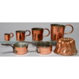 FOUR GRADUATED VICTORIAN COPPER MEASURES, MID 19TH C, HALF GILL - TWO PINTS, VARIOUS EXCISE
