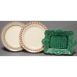 TWO WEDGWOOD CREAMWARE PLATES, EARLY 19TH C, SIMILARLY DECROATED WITH A WAVY BORDER PATTERN, 25