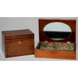 A VICTORIAN MAHOGANY AND LINE INLAID BOX, POSSIBLY AN ARTIST'S BOX, GUTTED, NOW WITH A MIRROR TO THE