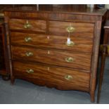A GEORGE III MAHOGANY AND LINE INLAID CHEST OF DRAWERS, C1820, WITH PLUME PATERAE AND EMBOSSED BRASS