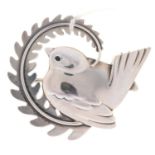 GEORGE JENSEN. A SILVER BIRD BROOCH 309, 50MM, MAKER'S MARKS, IMPORT MARKED LONDON 1960, 27G