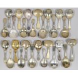 A COLLECTION OF TWENTY SEVEN VICTORIAN AND EARLY 20TH C EPNS CADDY SPOONS Some wear to plating on