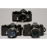 THREE NIKON NIKKORMAT 35MM SLR CAMERAS, COMPRISING FT (2) AND FT2 Condition consistent with age