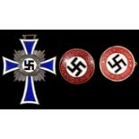 GERMANY, THIRD REICH. MOTHER'S CROSS AND TWO NAZI PARTY ENAMEL BADGES