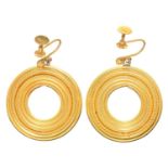 A PAIR OF VICTORIAN ETRUSCAN revival GOLD HOOP EARRINGS, 26MM DIAM, APPLIED PODR MARK FOR 26 OCTOBER