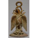 A VICTORIAN CAST IRON PHOENIX AND SERPENT DOORSTOP, C1850-70, 35.5CM H, INDISTINCT PODR LOZENGE MARK