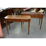 AN EDWARDIAN MAHOGANY AND DIAMOND BANDED SIDE TABLE, C1910, FITTED WITH A DRAWER, 78CM H; 56 X 107CM