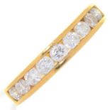 A DIAMOND NINE STONE HALF ETERNITY RING, IN 18CT GOLD,  CONVENTION MARKED, 3.6G, SIZE L Good