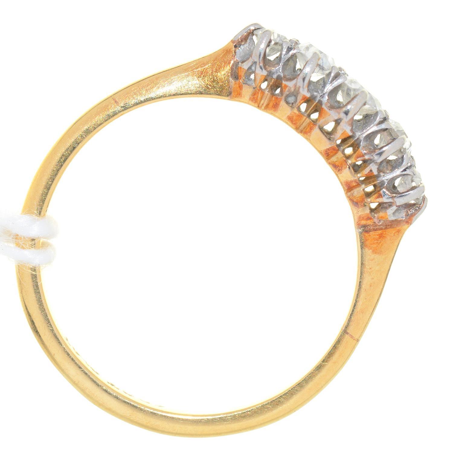 A DIAMOND FIVE STONE RING, WITH OLD CUT DIAMONDS, GOLD HOOP  MARKED 18CT PLAT,  2.4G, SIZE K½, - Image 2 of 2