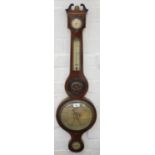 A VICTORIAN INLAID MAHOGANY BAROMETER WITH SILVERED DIAL INSCRIBED BREGAZZI NOTTINGHAM, 97CM H