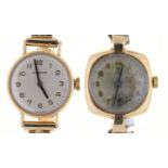 A ROLEX TUDOR  9CT GOLD CUSHION SHAPED LADY'S WRISTWATCH, 21 X 21MM, BIRMIGHAM 1949, ON PLATED