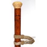 A MALACCA WALKING CANE, 19TH C , THE ASSOCIATED 19TH C INDIAN CARVED IVORY POMMEL WITH CONTINUOUS