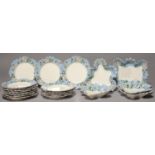 A WILLIAM RIDGWAY EARTHENWARE DESSERT SERVICE OF RARE SHAPE, C1835-8, THE LAVENDER BLUE BORDER