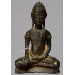 A SOUTH EAST ASIAN BRONZE SCULPTURE OF A BODHISATTVA, 19TH C, 20.5CM H Much encrusted with dust