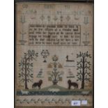 AN ENGLISH LINEN SAMPLER - MARY JORDAN'S WORK ENDED AUGUST 10 1819, WORKED WITH ANIMALS, INCLUDING A