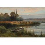 ARTHUR WALKER REDGATE (1860-1906) - EVENING ON THE TRENT, SIGNED, INSCRIBED VERSO, OIL ON CANVAS,