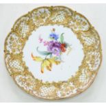 A MEISSEN MOULDED DISH, C1900, PAINTED WITH A LOOSE BOUQUET IN MATT AND RICHLY BURNISHED GILT BORDER