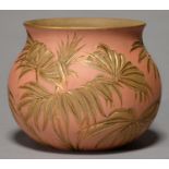 A CALVERT & LOVATT LANGLEY ART POTTERY JARDINIERE, C1883-90, COVERED IN SALMON PINK SLIP AND