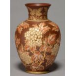 A CALVERT & LOVATT LANGLEY ART POTTERY VASE, C1890-95, COVERED IN BROWN SLIP AND DECORATED WITH