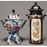 TWO KEELING & CO LOSOL WARE VASES AND COVERS, C1912-30, STANLEY OR BOURBON PATTERNS, 27 AND 33CM