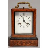 A FRENCH ROSEWOOD AND INLAID MANTEL CLOCK, C1850, SIMILAR TO THE PRECEDING LOT, THE ENAMEL DIAL